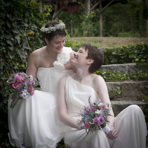Newlyweds Becky and Elaine share a special moment