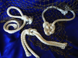 Actual knots used in a wedding ritual for a couple who loves to sail.