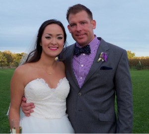 Ei-ling & Jason, glowing after their ceremony at the Saltwater Farm Vineyard in Stonington CT