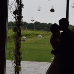 Newlyweds in vineyard silhouette