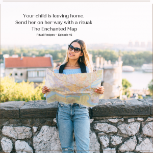 Young woman stands by a stone wall, holding an opened map of an old city