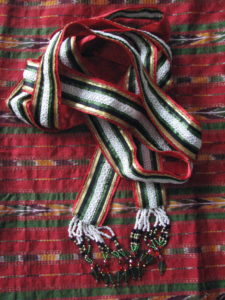 Custom Celtic handfasting cord in red, green, black, white of Hindu ceremonial silk
