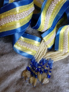 Custom handfasting cord in cornflower blue and soft yellow